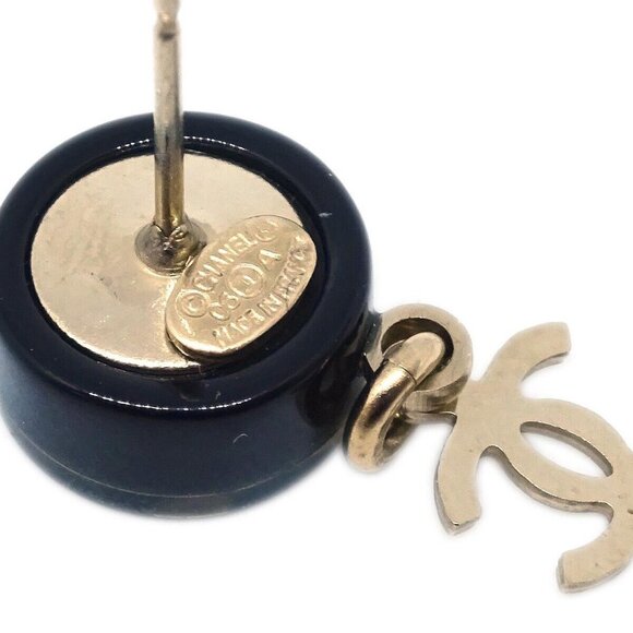 Chanel Piercing Dangle Earrings Gold Black 06A 144369 - Picture 3 of 4